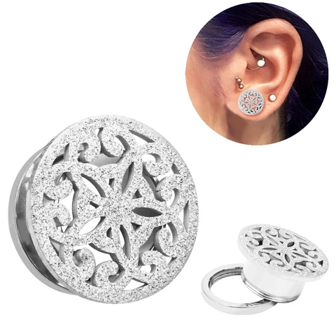 Edelstahl Hohl Mandala Ohrstöpsel Tunnels Gauges Mattierte Glitzer Punk Piercingschmuck Für Herren Damen