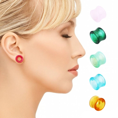 Tunnels d'Oreille en Verre Creux Double Flared Plugs d'Oreilles Piercing Translucide Bijoux de Corps Unisexes Minimalistes