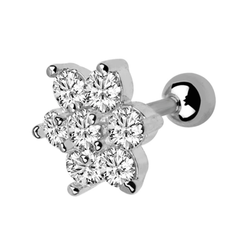 Copper Zirconia Flower Star Stud Earrings Enamel Daisy Barbell Piercing Jewelry Silver Color Helix Tragus Ear Cartilage Piercing Accessory For Women