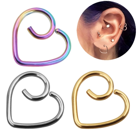 Minimalist Heart Shape Stainless Steel Piercing Hoop Ring For Daith Tragus Ear Cartilage Nose Septum Body Jewelry For Women