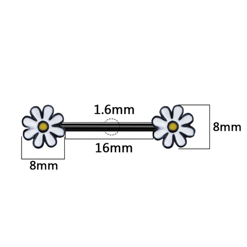 Stainless Steel Daisy Flower Nipple Ring Black Barbell Piercing Jewelry Enamel Flower Body Piercing Jewelry For Women Girls