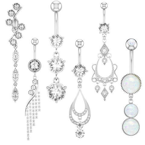 Stainless Steel Zirconia Dangle Belly Button Ring For Women Rose Gold Silver Fashion Body Piercing Jewelry Navel Ring Gift