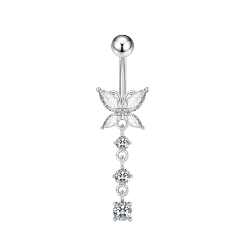Piercing de Ombligo de Mariposa de Acero Inoxidable 316L para Mujer Joyas Colgantes con Zirconia y Borla