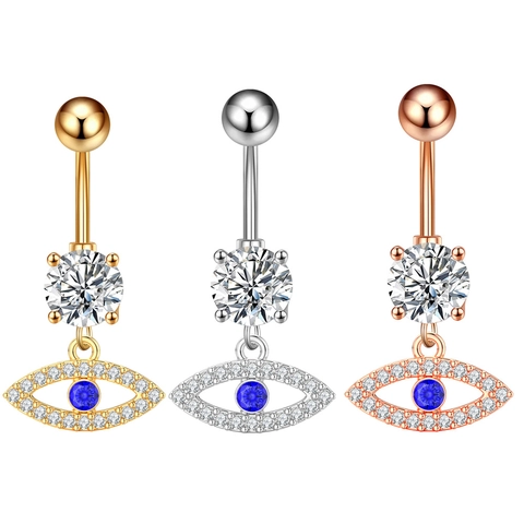 316L Stainless Steel Evil Eye Moon Star Belly Button Ring Zirconia Inlaid Navel Piercing Jewelry For Women Gold Silver