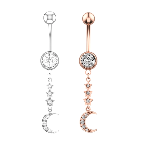 316L Stainless Steel Evil Eye Moon Star Belly Button Ring Zirconia Inlaid Navel Piercing Jewelry For Women Gold Silver