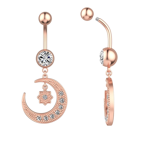 Stainless Steel Moon Star Zirconia Belly Button Ring For Women Piercing Jewelry Gold Silver Rose Gold Navel Piercing Ring