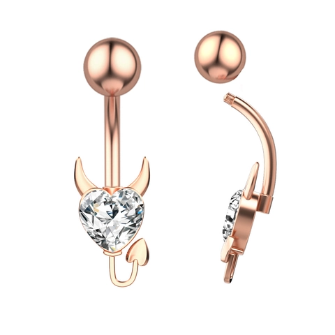 Stainless Steel Devil Heart Belly Button Ring For Women Zirconia Heart Navel Piercing Jewelry Gold Silver Rose Gold