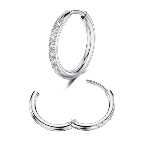 Minimalistische Edelstahl Strass Creolen Für Herren Damen Geometrische Polierte Eingelegte Kleine Runde Ohrschlaufe Schmuck