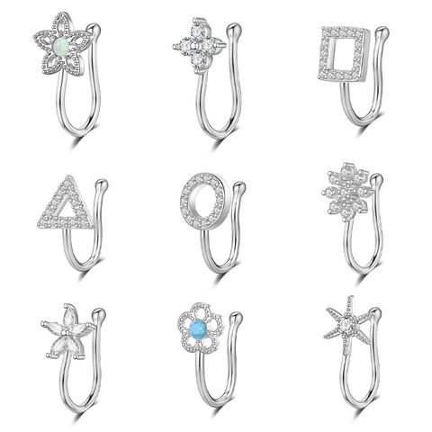 Fake Nose Ring Copper Zirconia Nose Clip Non-Piercing U-Shaped Geometric Flower Star Women Fashion Jewelry Gold Silver Plated Nose Piercing Jewelry