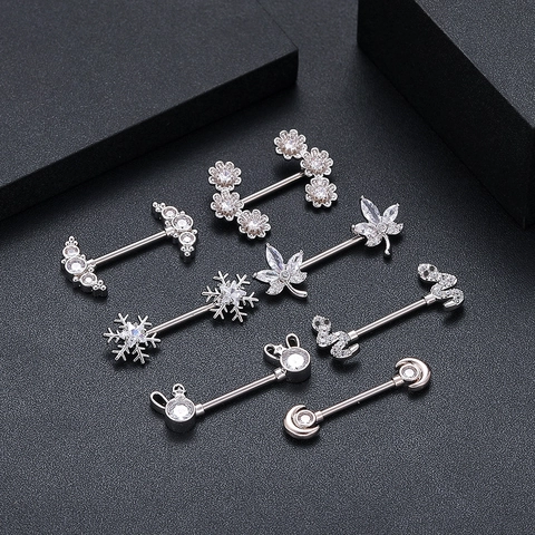 Surgical Steel Nipple Rings For Women Zirconia Snake Rabbit Moon Snowflake Flower Maple Leaf Piercing Body Jewelry
