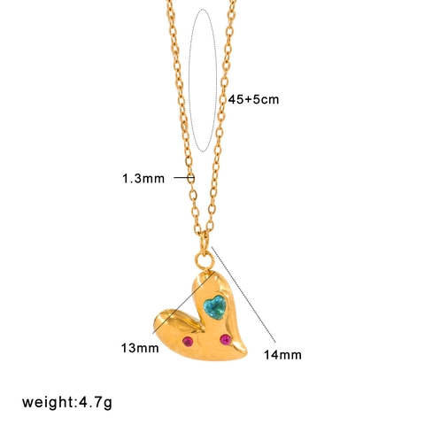 18K Gold Plated Stainless Steel Layered Necklace With Heart And Rectangle Zirconia Pendant For Women Elegant Jewelry Gift