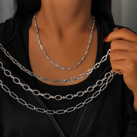 Trendige Luxus Edelstahl Kette Halskette Für Damen Hohe Qualität Geometrische Büroklammer Gliederkette Vielseitiger Schmuck Geschenk