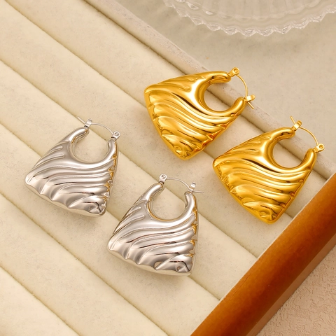Vintage Pleated Stainless Steel Geometric Earrings For Women Gold Silver Plated Rippled Swirl Shell Earrings Fashion Jewelry