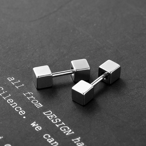 Boucles d'Oreilles Clous Haltères Cube Carré en Acier Inoxydable Minimaliste Bijoux de Piercing en Os d'Oreille Géométrique