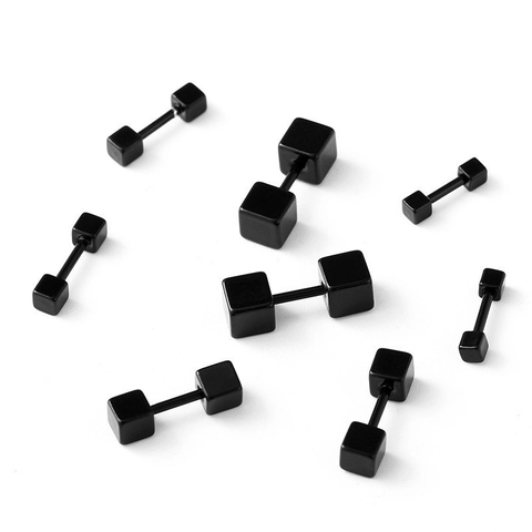 Boucles d'Oreilles Clous Haltères Cube Carré en Acier Inoxydable Minimaliste Bijoux de Piercing en Os d'Oreille Géométrique