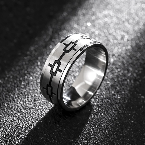 Vintage Stainless Steel Geometric Chain Ring For Men Women Minimalist Brushed Metal Punk Band Ring Fashion Jewelry Gift