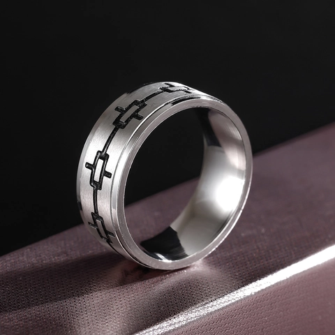 Vintage Stainless Steel Geometric Chain Ring For Men Women Minimalist Brushed Metal Punk Band Ring Fashion Jewelry Gift