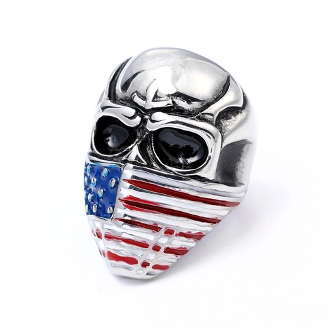 Vintage Titanium Stainless Steel Skull Ring With US Flag Mask Punk Biker Jewelry For Men Biker Style Finger Ring Gift
