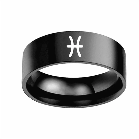 Douze Constellations du Zodiaque Bague en Acier Inoxydable Minimaliste Noir Argent Anneau de Doigt pour Hommes Femmes Bijoux