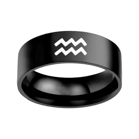 Douze Constellations du Zodiaque Bague en Acier Inoxydable Minimaliste Noir Argent Anneau de Doigt pour Hommes Femmes Bijoux
