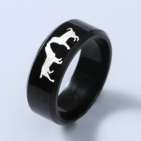 Stainless Steel Dog Silhouette Engraved Ring Personality Unisex Wide Band Animal Pattern Pet Lovers Fashion Jewelry