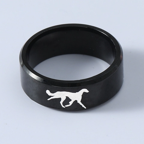 Stainless Steel Dog Silhouette Engraved Ring Personality Unisex Wide Band Animal Pattern Pet Lovers Fashion Jewelry