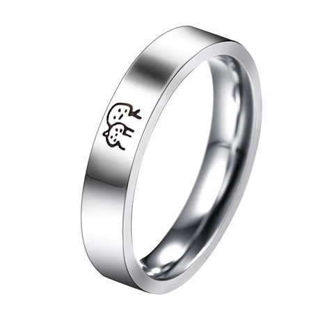 Minimalist Stainless Steel Cartoon Portrait Ring For Women And Men Steel Color Polished Couple Band Ring Valentine Day Jewelry Gift