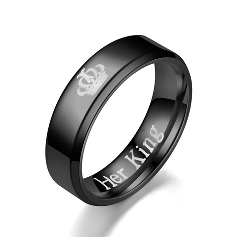 Minimalist Stainless Steel Crown Couple Ring Her King His Queen Engraved Band Ring For Men Women Valentine Day Jewelry Gift