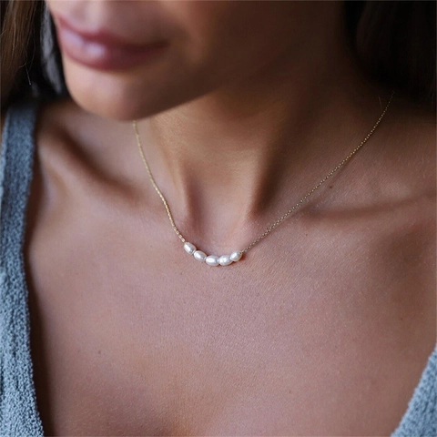 Freshwater Pearl Pendant Necklace Stainless Steel 14K Gold Plated Retro Minimalist Clavicle Chain Jewelry For Women