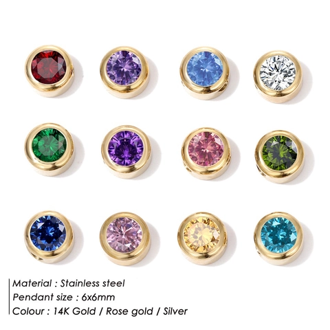Stainless Steel Round Colorful Rhinestone Birthstone Pendant For DIY Jewelry Making Gold Silver Rose Gold Necklaces Bracelet