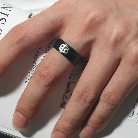 Stainless Steel Zodiac Sign Ring For Men Women Matte Black Wide Band Titanium Steel Laser Engraved Minimalist Fashion Jewelry Finger Ring