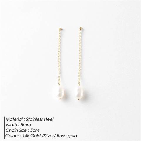 Minimalistische Edelstahl Süßwasserperle Lange Quasten Ohrhänger Für Damen Elegante Gold Silber Quasten Schmuck Geschenk