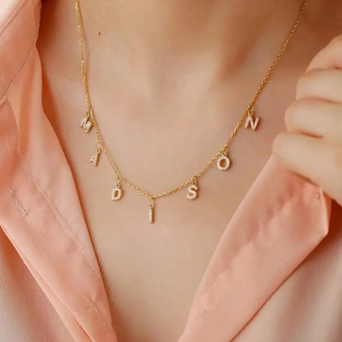 Personalized Stainless Steel 14K Gold Plated Letter Necklace For Women Rhinestone Initial Name Pendant DIY Jewelry Gift