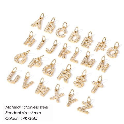 Stainless Steel Letter Number Pendant Zirconia 14K Gold Plated DIY Jewelry Making Findings Necklace Bracelet Charm For Women