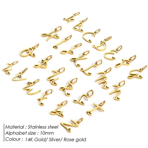 Stainless Steel Artistic Letter Initial Heart Pendant Charms For DIY Jewelry Making Necklace Bracelet Women Accessory Pendant Only (Without Chain)