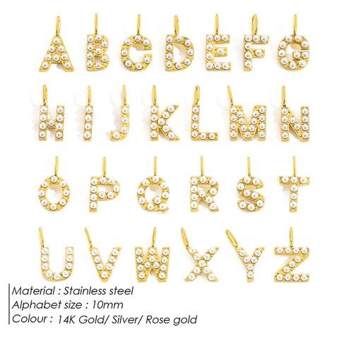 Stainless Steel Alphabet Letter Pendant With Imitation Artificial Pearl Elegant Initial Charms For DIY Necklace Bracelet Jewelry Making