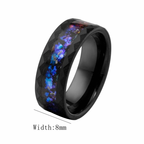 Bague Personnalisée en Acier Titane Noir Avec Incrustation d'Opale Galaxie Bague Anneau Coupe Losange pour Hommes Femmes Bijoux