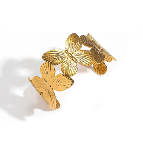 316 Stainless Steel Butterfly Open Cuff Bracelet For Women Elegant Gold Silver Plated Jewelry Waterproof Bangle Accessory