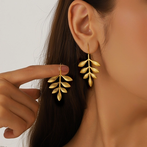 Stainless Steel Leaf Drop Earrings For Women Gold Silver Botanical Tree Branch Hook Dangle Earrings Nature Jewelry Gift