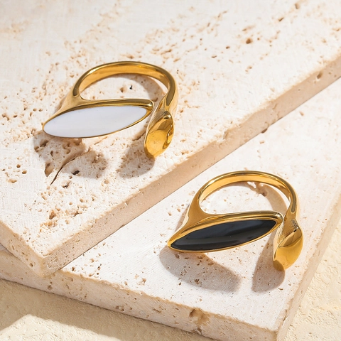 18K Vergulde 316 Roestvrijstalen Emaille Marquise Open Ring Voor Dames Waterdicht Hypoallergeen Minimalistisch Geometrisch Verstelbare Vingerring Sieraden