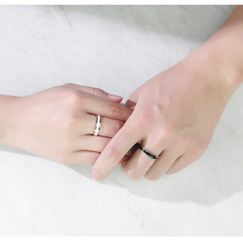 Unisex Stainless Steel Roman Numeral Ring With Ceramic Look Inlay Rose Gold Plated Band Couple Ring Fashion Jewelry For Men Women