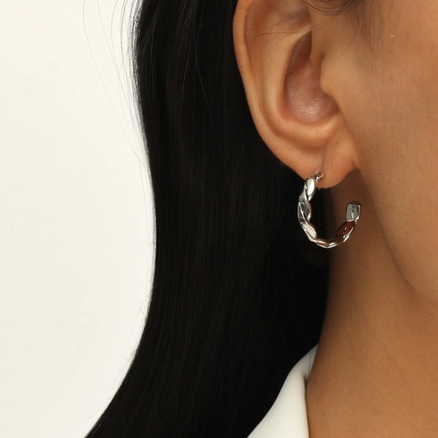 French Style Gold Plated C Hoop Earrings For Women Minimalist Twisted Rope Leaf Chain Link Design Jewelry Accessory