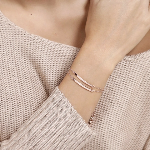 Minimalist Stainless Steel Bar Link Bracelet For Women Geometric Rectangular Thin Chain Adjustable Daily Commuting Jewelry