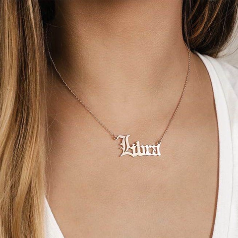 Stainless Steel Zodiac Pendant Necklace For Women Men Gothic Old English Font 12 Constellation Gold Silver Rose Gold Jewelry Gift