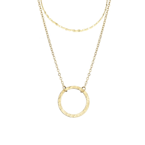 Collana a Strati Moderna in Acciaio Inossidabile per Donna Ciondolo Rotondo Martellato Doppia Catena Minimalista Oro Argento Gioielli