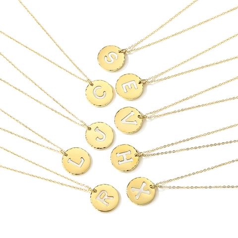 Minimalist 316L Stainless Steel Initial Letter Necklace For Women Gold Plated Hollow Round Pendant Dainty Alphabet Jewelry