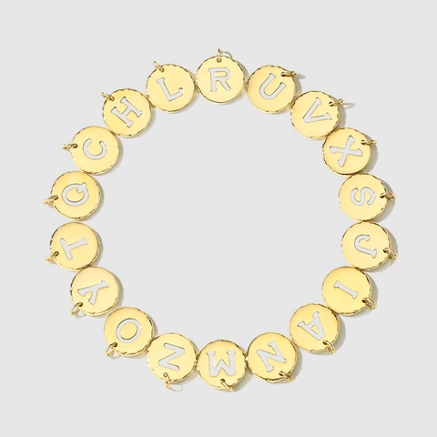 Stainless Steel Round Alphabet Charm Gold Plated Hollow Initial Letter Hammered Edge Pendant For DIY Jewelry Making Women