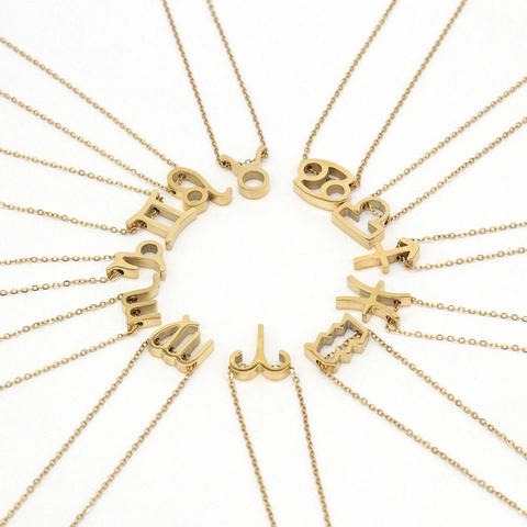 Collier Pendentif 12 Signes du Zodiaque en Acier Inoxydable 316L Plaqué Or Argent Or Rose Bijoux d'Astrologie Minimalistes pour Femme Fille Cadeau