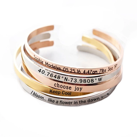 Minimalist Stainless Steel Open Cuff Bracelet For Women Men Engravable Polished Geometric Bangle Jewelry Adjustable Wristband Gift