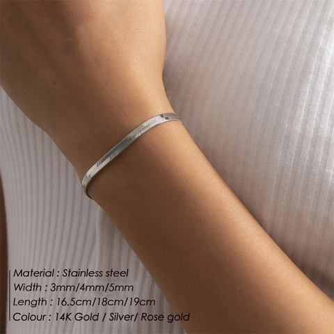 Minimalist 316L Stainless Steel Herringbone Snake Chain Bracelet For Men Women PVD Gold Plated Flat Blade Jewelry Gift